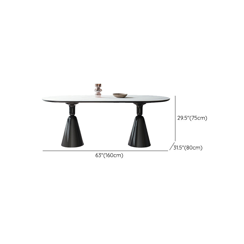 Moderne stenen ellips eettafel met dubbele voetstukbasistafel voor eetkamer