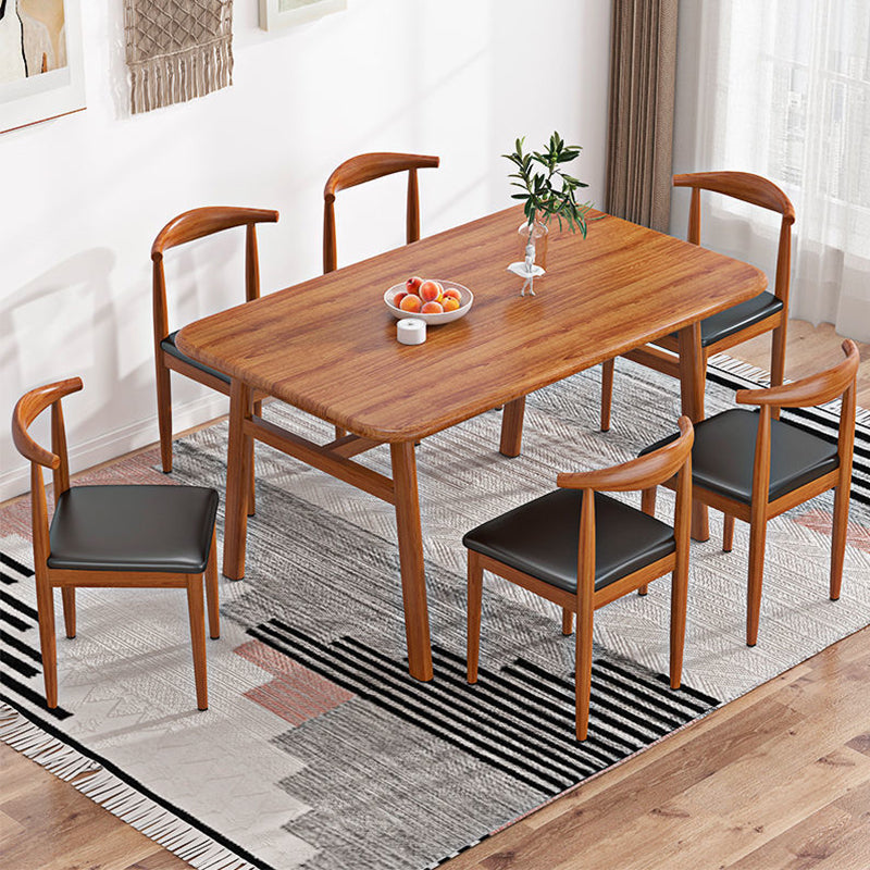 Mesa de comedor rectangular de madera de estilo nórdico con patas de metal