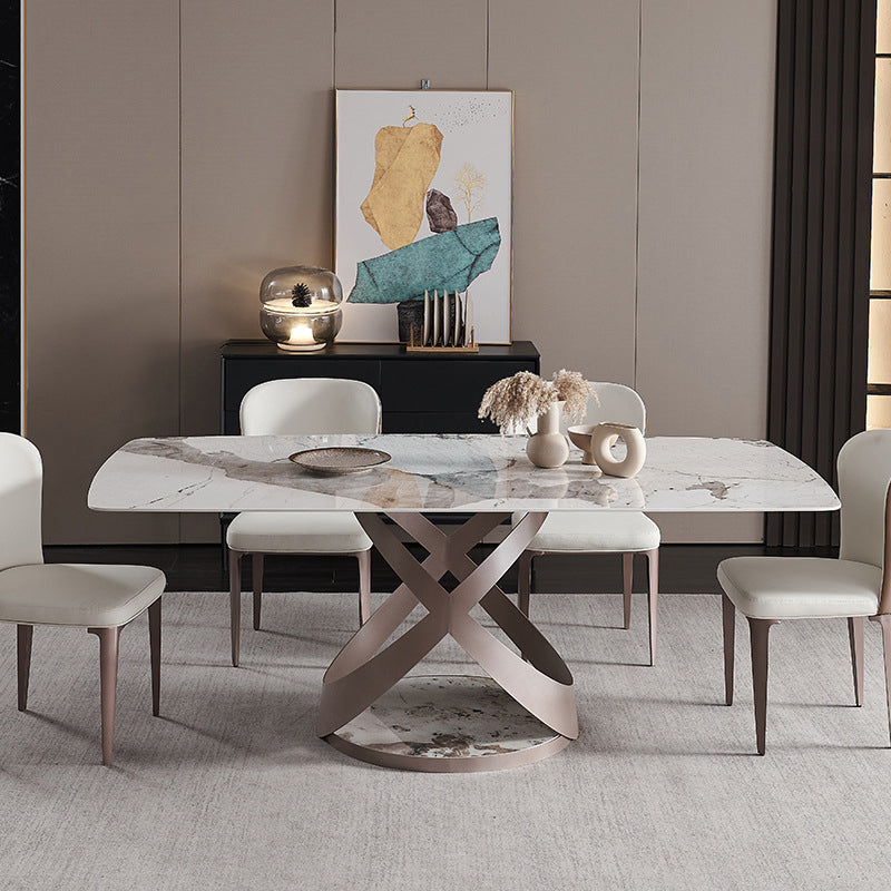 Glam Sintered Stone Dining Table Dining Rectangle Table with Metal Leg 70.9"L x 35.4"W x 29.5"H Without Chairs Clearhalo 'Dining Tables & Seating' 'Dining Tables' 'dining_table' 'furn' 'furn_dining_table' 'Furniture' 'Kitchen & Dining Furniture' 6633970