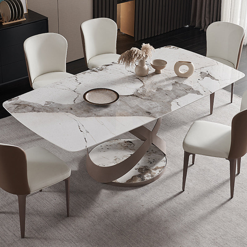 Glam Sintered Stone Dining Table Dining Rectangle Table with Metal Leg 63"L x 35.4"W x 29.5"H Without Chairs Clearhalo 'Dining Tables & Seating' 'Dining Tables' 'dining_table' 'furn' 'furn_dining_table' 'Furniture' 'Kitchen & Dining Furniture' 6633972