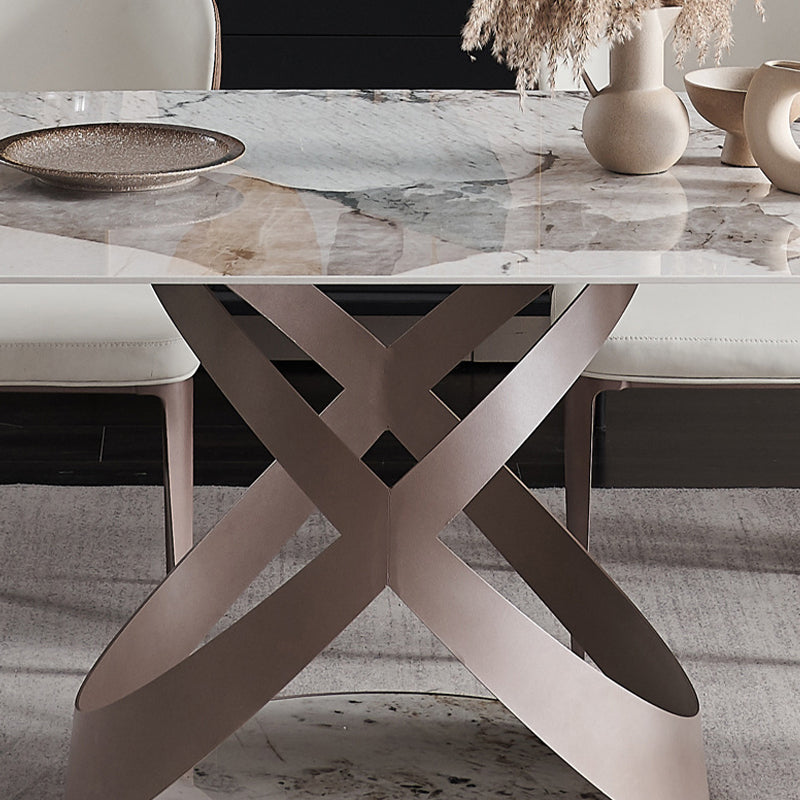 Glam Sintered Stone Dining Table Dining Rectangle Table with Metal Leg Clearhalo 'Dining Tables & Seating' 'Dining Tables' 'dining_table' 'furn' 'furn_dining_table' 'Furniture' 'Kitchen & Dining Furniture' 6633974
