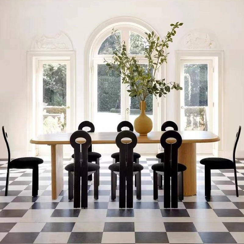 Modern Wood Dining Table with Double Pedestal Ellipse Table for Dining Room Natural 78.7"L x 31.5"W x 29.5"H Without Chairs Clearhalo 'Dining Tables & Seating' 'Dining Tables' 'dining_table' 'furn' 'furn_dining_table' 'Furniture' 'Kitchen & Dining Furniture' 6633979