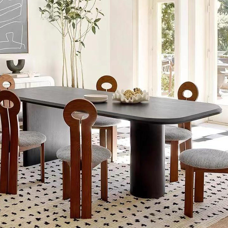 Modern Wood Dining Table with Double Pedestal Ellipse Table for Dining Room Black 78.7"L x 31.5"W x 29.5"H Without Chairs Clearhalo 'Dining Tables & Seating' 'Dining Tables' 'dining_table' 'furn' 'furn_dining_table' 'Furniture' 'Kitchen & Dining Furniture' 6633981