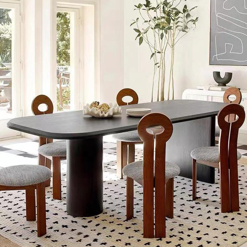 Modern Wood Dining Table with Double Pedestal Ellipse Table for Dining Room Black 86.6"L x 35.4"W x 29.5"H Without Chairs Clearhalo 'Dining Tables & Seating' 'Dining Tables' 'dining_table' 'furn' 'furn_dining_table' 'Furniture' 'Kitchen & Dining Furniture' 6633984