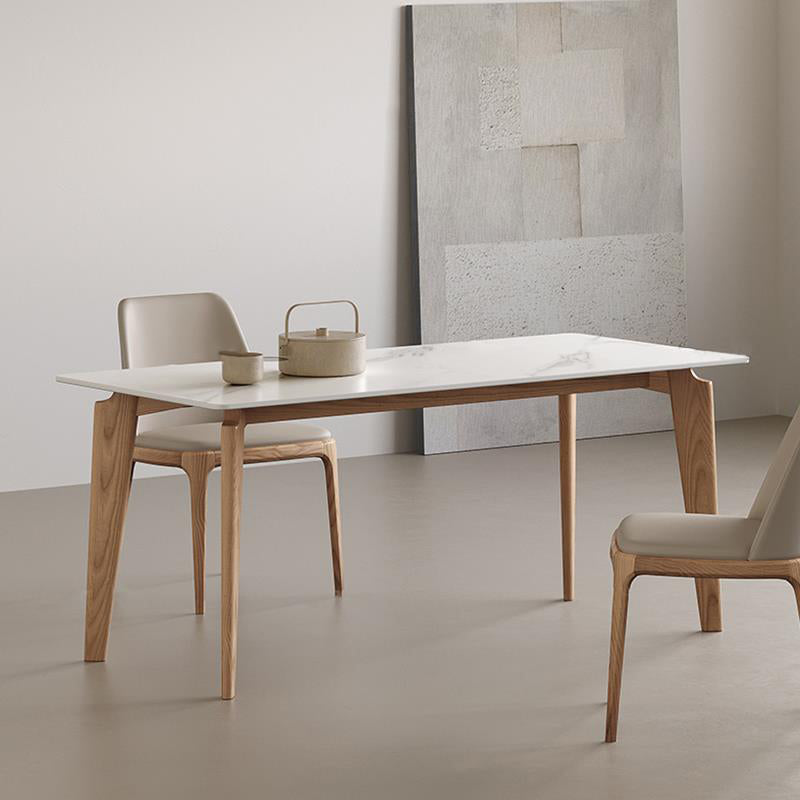 Medieval Rectangle Dining Table Sintered Stone Table with Wooden Legs 63"L x 31.5"W x 29.5"H Without Chairs Clearhalo 'Dining Tables & Seating' 'Dining Tables' 'dining_table' 'furn' 'furn_dining_table' 'Furniture' 'Kitchen & Dining Furniture' 6634000