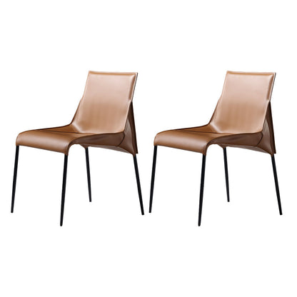 PU Leather Industrial Dining Chairs Kitchen Indoor Parsons Chair Brown 2 Piece Set Clearhalo 'Dining Chairs' 'Dining Tables & Seating' 'dining_chair' 'furn' 'furn_dining_chair' 'Furniture' 'Kitchen & Dining Furniture' 6634059