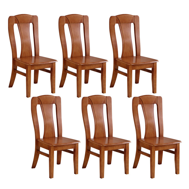 Rubber Wood Kitchen Dining Side Chair Contemporary Slat Back Side Chair Brown 6 Piece Set Clearhalo 'Dining Chairs' 'Dining Tables & Seating' 'dining_chair' 'furn' 'furn_dining_chair' 'Furniture' 'Kitchen & Dining Furniture' 6634122