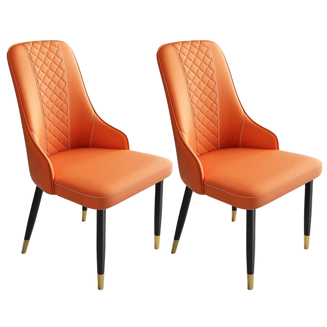 Contemporary Faux Leather Dining Chairs Metal Parsons Side Chair Orange 2 Piece Set Clearhalo 'Dining Chairs' 'Dining Tables & Seating' 'dining_chair' 'furn' 'furn_dining_chair' 'Furniture' 'Kitchen & Dining Furniture' 6634232