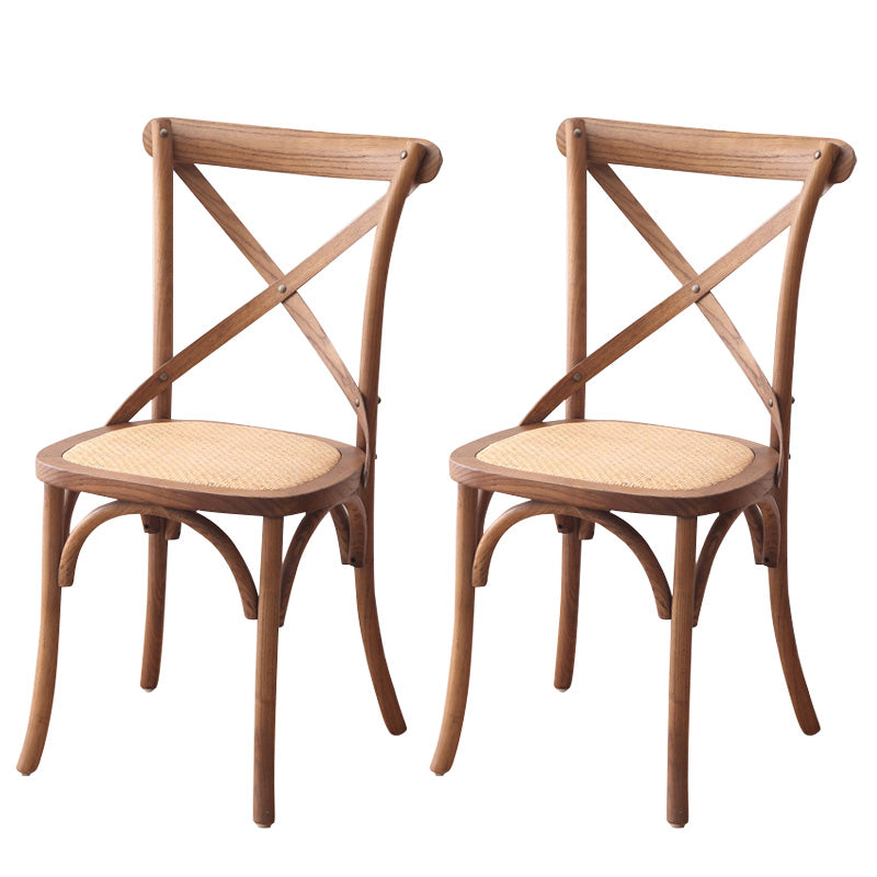 Contemporary Wood Kitchen Dining Side Chair Cross Back Side Chair Brown 2 Piece Set Clearhalo 'Dining Chairs' 'Dining Tables & Seating' 'dining_chair' 'furn' 'furn_dining_chair' 'Furniture' 'Kitchen & Dining Furniture' 6634273