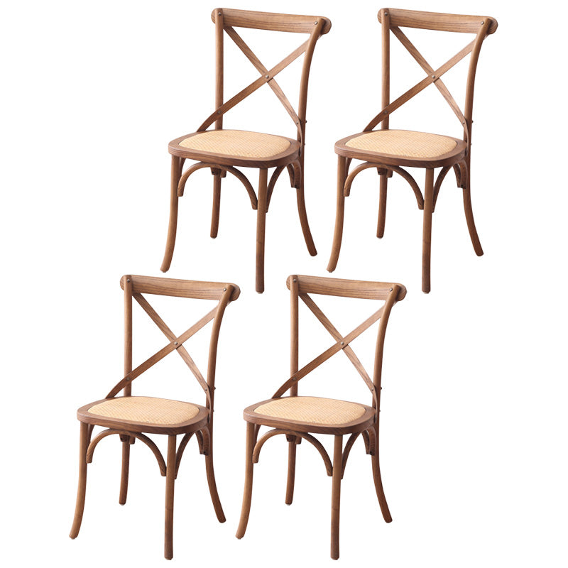 Contemporary Wood Kitchen Dining Side Chair Cross Back Side Chair Brown 4 Piece Set Clearhalo 'Dining Chairs' 'Dining Tables & Seating' 'dining_chair' 'furn' 'furn_dining_chair' 'Furniture' 'Kitchen & Dining Furniture' 6634274