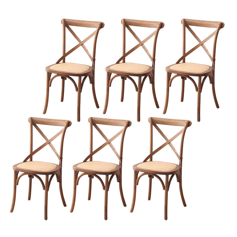 Contemporary Wood Kitchen Dining Side Chair Cross Back Side Chair Brown 6 Piece Set Clearhalo 'Dining Chairs' 'Dining Tables & Seating' 'dining_chair' 'furn' 'furn_dining_chair' 'Furniture' 'Kitchen & Dining Furniture' 6634277