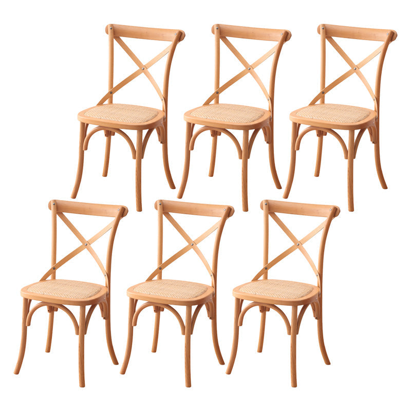 Contemporary Wood Kitchen Dining Side Chair Cross Back Side Chair Natural 6 Piece Set Clearhalo 'Dining Chairs' 'Dining Tables & Seating' 'dining_chair' 'furn' 'furn_dining_chair' 'Furniture' 'Kitchen & Dining Furniture' 6634284