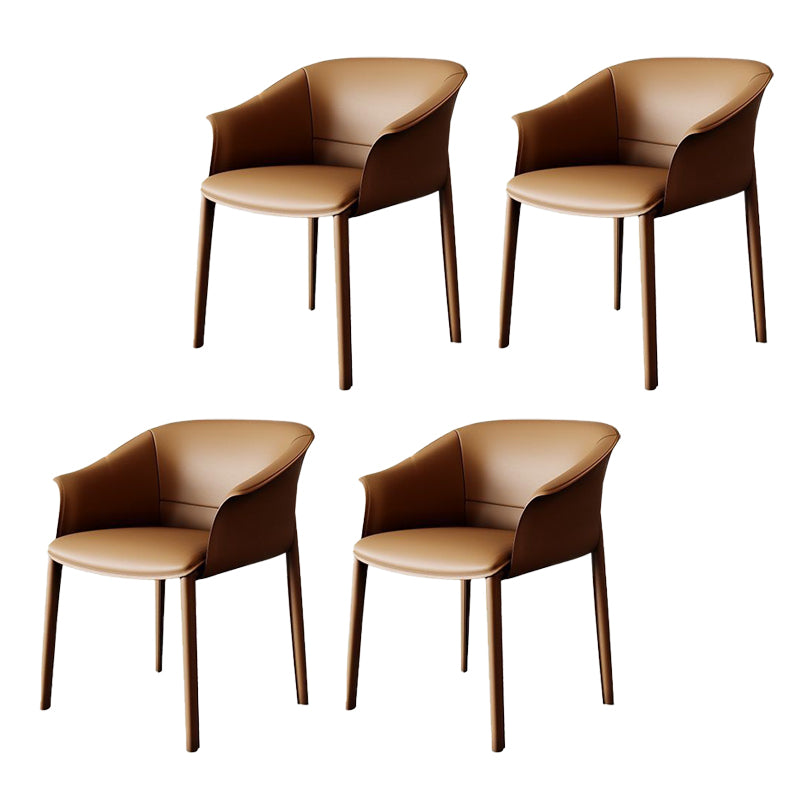 Contemporary Kitchen Dining Chair Metal Legs Upholstered Arm Chair Brown 4 Piece Set Clearhalo 'Dining Chairs' 'Dining Tables & Seating' 'dining_chair' 'furn' 'furn_dining_chair' 'Furniture' 'Kitchen & Dining Furniture' 6634723