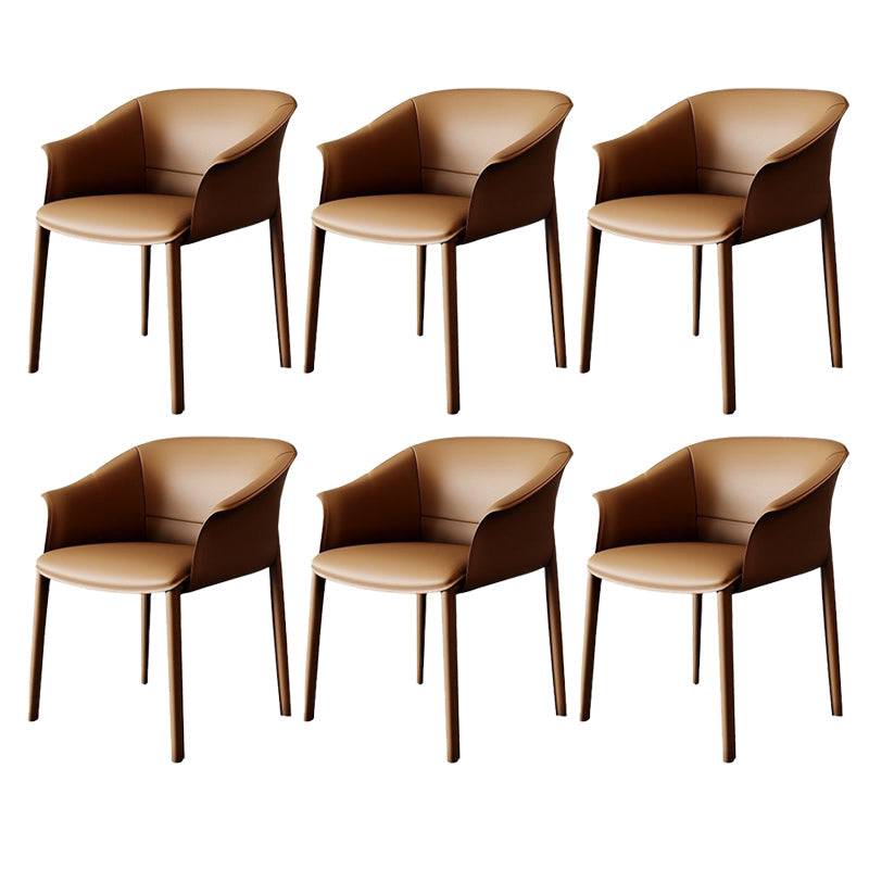 Contemporary Kitchen Dining Chair Metal Legs Upholstered Arm Chair Brown 6 Piece Set Clearhalo 'Dining Chairs' 'Dining Tables & Seating' 'dining_chair' 'furn' 'furn_dining_chair' 'Furniture' 'Kitchen & Dining Furniture' 6634725