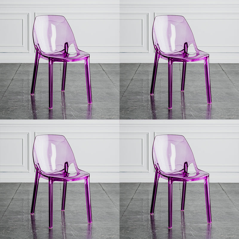 Indoor-Outdoor Plastic Side Chair Stacking Dining Accent Chair Purple 4 Piece Set Clearhalo 'Dining Chairs' 'Dining Tables & Seating' 'dining_chair' 'furn' 'furn_dining_chair' 'Furniture' 'Kitchen & Dining Furniture' 6635138