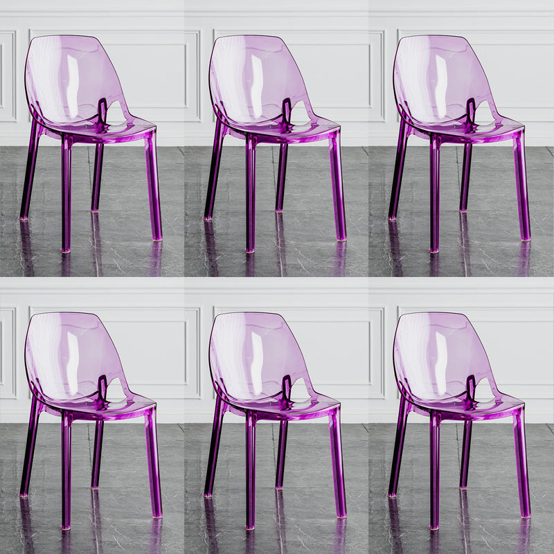 Indoor-Outdoor Plastic Side Chair Stacking Dining Accent Chair Purple 6 Piece Set Clearhalo 'Dining Chairs' 'Dining Tables & Seating' 'dining_chair' 'furn' 'furn_dining_chair' 'Furniture' 'Kitchen & Dining Furniture' 6635139