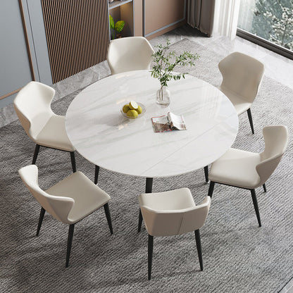 Modern Stone Dining Table with 4 Black Legs Table for Dining Room 47.2"L x 47.2"W x 29.5"H Without Chairs Clearhalo 'Dining Tables & Seating' 'Dining Tables' 'dining_table' 'furn' 'furn_dining_table' 'Furniture' 'Kitchen & Dining Furniture' 6635608