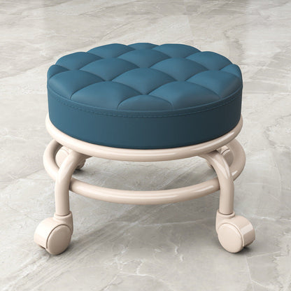 Stain Resistant Ottoman Solid PU Leather Tufted Round Ottoman with Wheels Navy 1 Piece Clearhalo 'furn' 'furn_ottomans_poufs' 'Furniture' 'Living Room Furniture' 'Ottomans & Poufs' 'ottomans_poufs' 6635747
