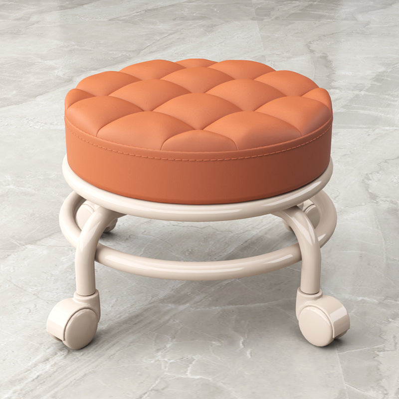 Stain Resistant Ottoman Solid PU Leather Tufted Round Ottoman with Wheels Orange 1 Piece Clearhalo 'furn' 'furn_ottomans_poufs' 'Furniture' 'Living Room Furniture' 'Ottomans & Poufs' 'ottomans_poufs' 6635748