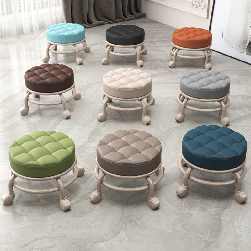 Stain Resistant Ottoman Solid PU Leather Tufted Round Ottoman with Wheels Clearhalo 'furn' 'furn_ottomans_poufs' 'Furniture' 'Living Room Furniture' 'Ottomans & Poufs' 'ottomans_poufs' 6635751
