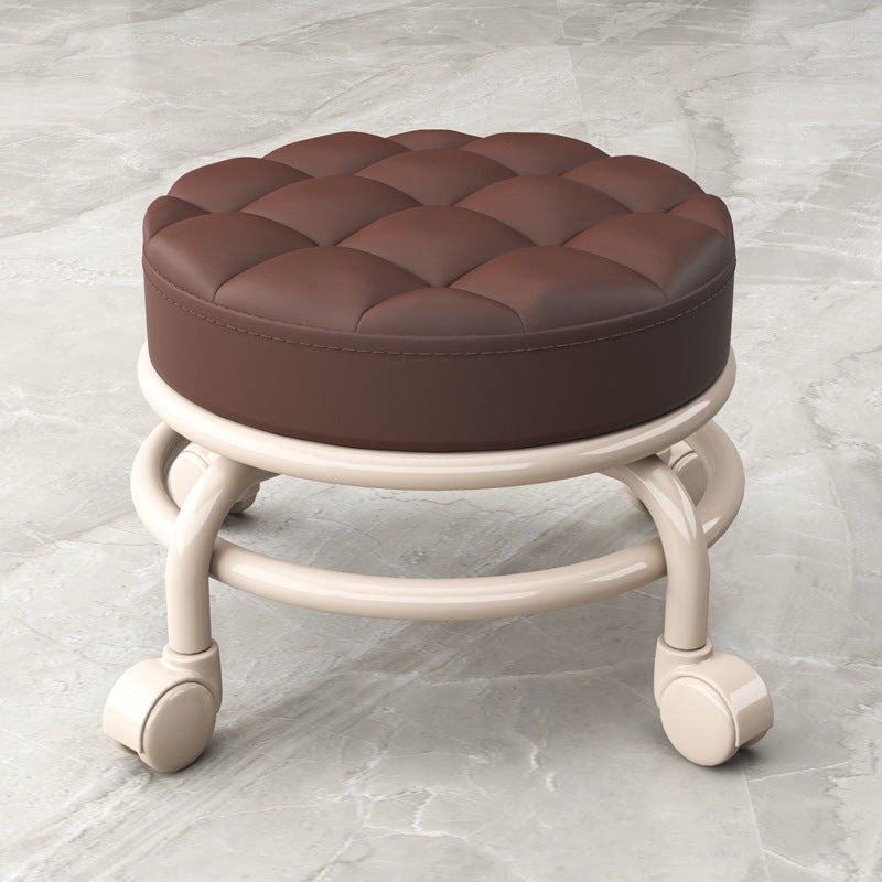 Stain Resistant Ottoman Solid PU Leather Tufted Round Ottoman with Wheels Brown 1 Piece Clearhalo 'furn' 'furn_ottomans_poufs' 'Furniture' 'Living Room Furniture' 'Ottomans & Poufs' 'ottomans_poufs' 6635756
