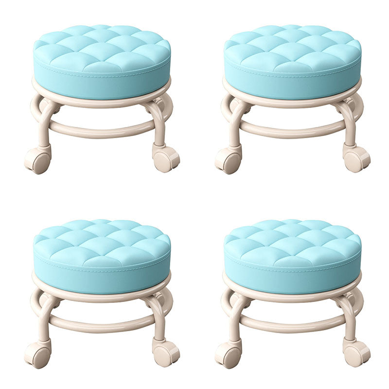 Stain Resistant Ottoman Solid PU Leather Tufted Round Ottoman with Wheels Sky Blue 4 Piece Set Clearhalo 'furn' 'furn_ottomans_poufs' 'Furniture' 'Living Room Furniture' 'Ottomans & Poufs' 'ottomans_poufs' 6635771