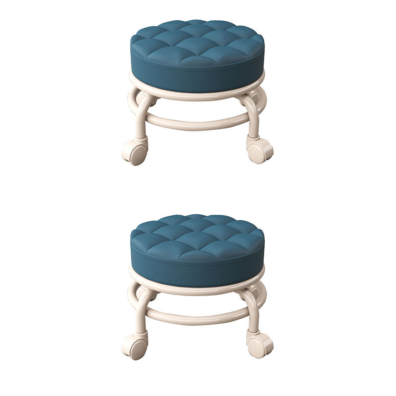 Stain Resistant Ottoman Solid PU Leather Tufted Round Ottoman with Wheels Navy 2 Piece Set Clearhalo 'furn' 'furn_ottomans_poufs' 'Furniture' 'Living Room Furniture' 'Ottomans & Poufs' 'ottomans_poufs' 6635786