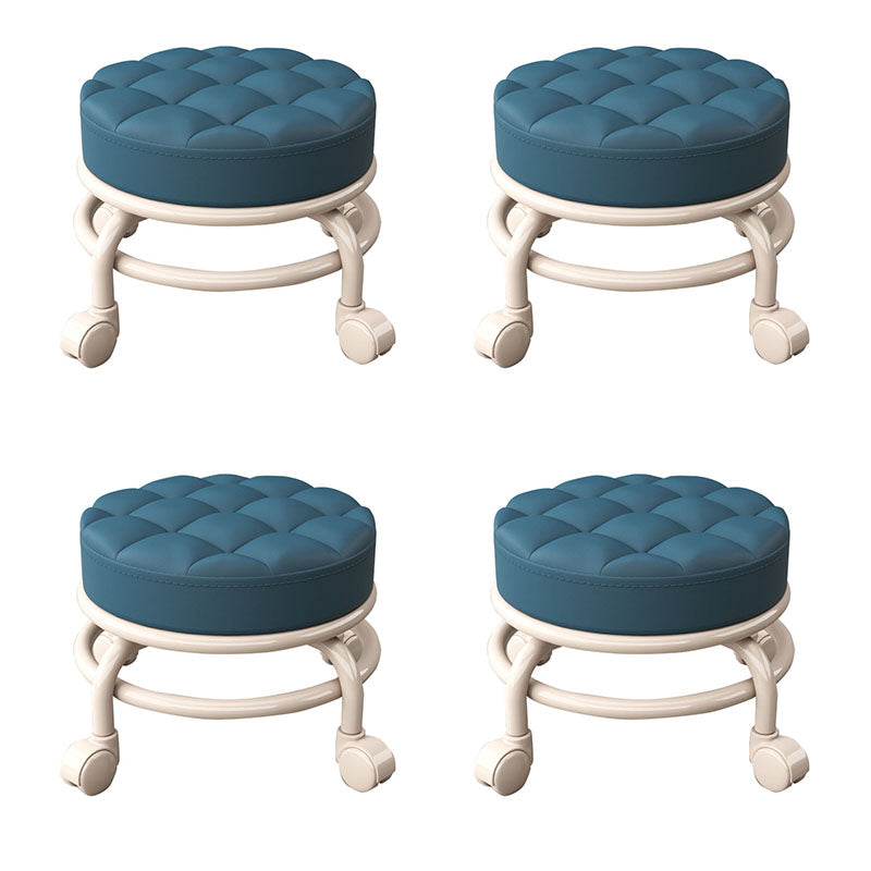 Stain Resistant Ottoman Solid PU Leather Tufted Round Ottoman with Wheels Navy 4 Piece Set Clearhalo 'furn' 'furn_ottomans_poufs' 'Furniture' 'Living Room Furniture' 'Ottomans & Poufs' 'ottomans_poufs' 6635787