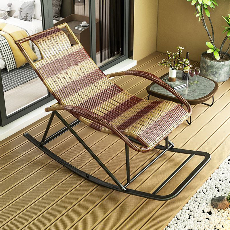 Modern Recliner Chair Color Block Rattan Rocker Chair with Dark Legs Brown-Khaki Clearhalo 'Chairs & Seating' 'furn' 'furn_rocking_chairs' 'Furniture' 'Living Room Furniture' 'Rocking Chairs' 'rocking_chairs' 6635994