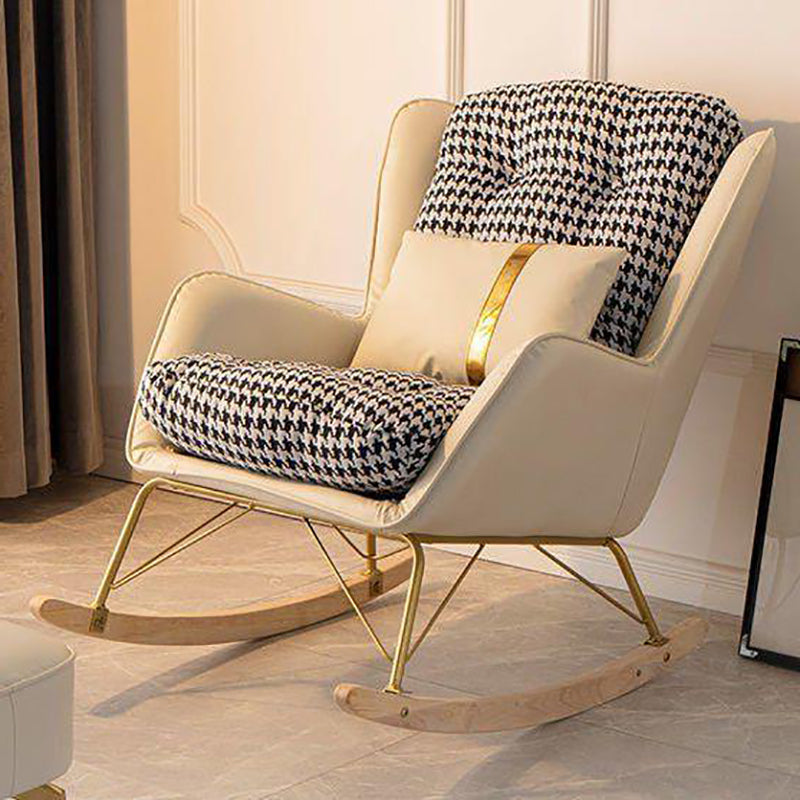 Modern Upholstered Rocker Chair Metal Frame Dirt Resistant Rocker Chair Off-White Rocking Chair Clearhalo 'Chairs & Seating' 'furn' 'furn_rocking_chairs' 'Furniture' 'Living Room Furniture' 'Rocking Chairs' 'rocking_chairs' 6635999