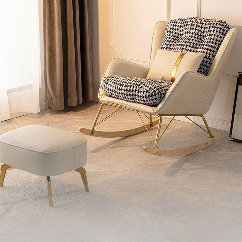 Modern Upholstered Rocker Chair Metal Frame Dirt Resistant Rocker Chair Off-White Rocking Chair with Ottomans Clearhalo 'Chairs & Seating' 'furn' 'furn_rocking_chairs' 'Furniture' 'Living Room Furniture' 'Rocking Chairs' 'rocking_chairs' 6636007