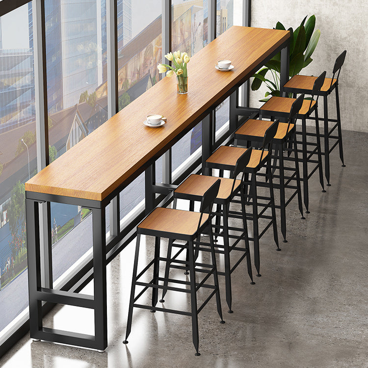 Industrial Style Bar Set 1/4/7/13 Pieces Solid Wood Rectangle Pub Dining Set 7 Pieces: Table, 6 Brown Stools Clearhalo 'Bar Furniture' 'furn' 'furn_home_bar_bar_sets' 'Furniture' 'Home Bars & Bar Sets' 'home_bar_bar_sets' 'Kitchen & Dining Furniture' 6636322