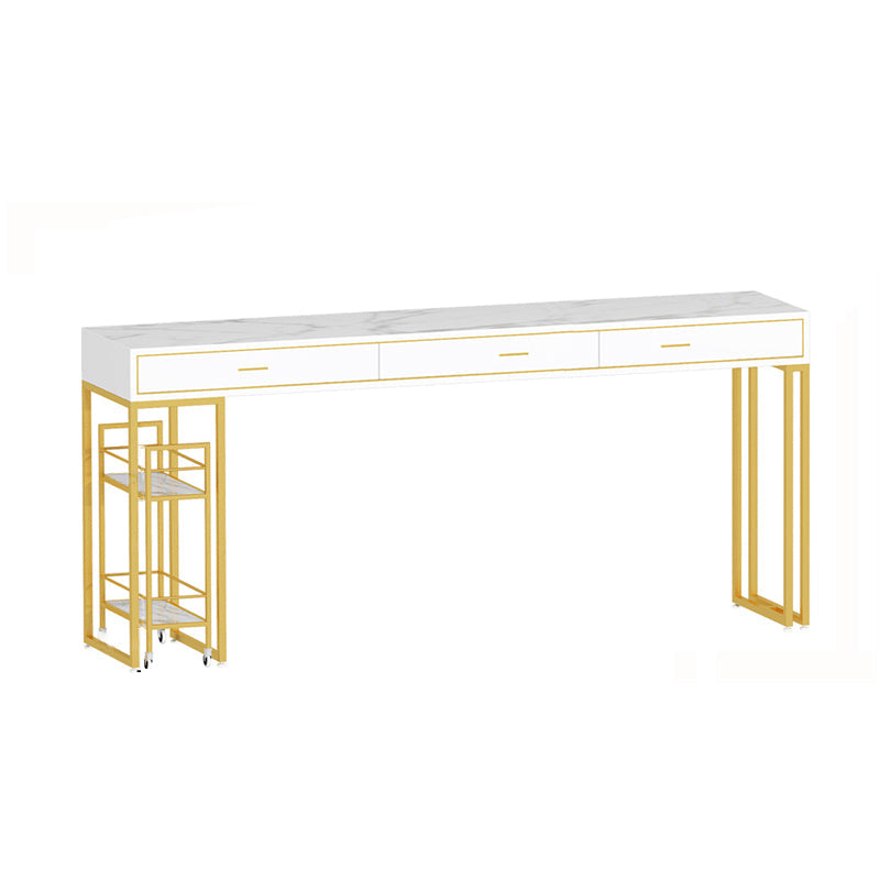 Rectangular Bar Stool and Table Set 1/3 Pieces Pub Table Set for Dining Room White-Gold 63"L x 16"W Clearhalo 'Bar Furniture' 'furn' 'furn_home_bar_bar_sets' 'Furniture' 'Home Bars & Bar Sets' 'home_bar_bar_sets' 'Kitchen & Dining Furniture' 6636469