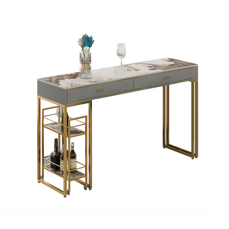 Rectangular Bar Stool and Table Set 1/3 Pieces Pub Table Set for Dining Room Gray Gold 55.1"L x 15.7"W Clearhalo 'Bar Furniture' 'furn' 'furn_home_bar_bar_sets' 'Furniture' 'Home Bars & Bar Sets' 'home_bar_bar_sets' 'Kitchen & Dining Furniture' 6636471