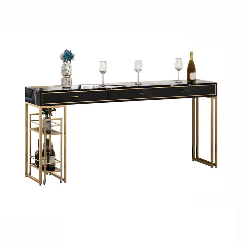 Rectangular Bar Stool and Table Set 1/3 Pieces Pub Table Set for Dining Room Black-Gold 63"L x 16"W Clearhalo 'Bar Furniture' 'furn' 'furn_home_bar_bar_sets' 'Furniture' 'Home Bars & Bar Sets' 'home_bar_bar_sets' 'Kitchen & Dining Furniture' 6636476