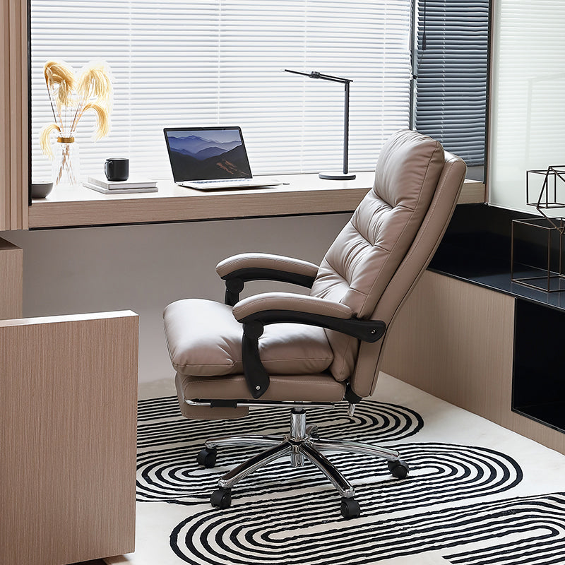 Modern Leather Desk Chair Adjustable Seat Height Padded Arms Office Chair with Wheels Light Coffee 1 Piece Clearhalo 'furn' 'furn_office_chair' 'Furniture' 'Office Chairs' 'Office Furniture' 'office_chair' 6636590