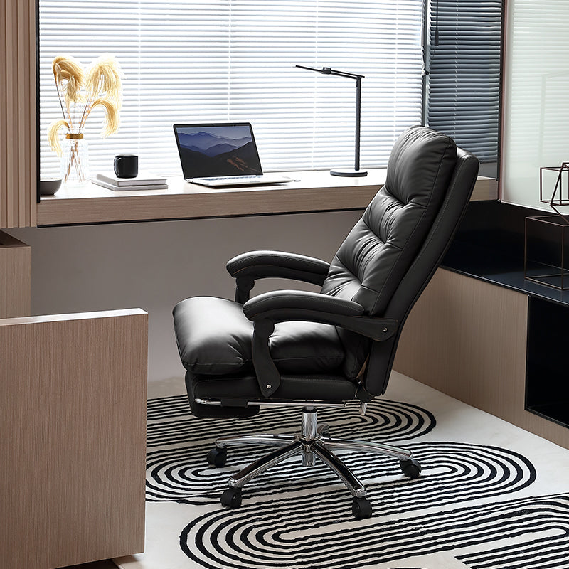 Modern Leather Desk Chair Adjustable Seat Height Padded Arms Office Chair with Wheels Black 1 Piece Clearhalo 'furn' 'furn_office_chair' 'Furniture' 'Office Chairs' 'Office Furniture' 'office_chair' 6636600