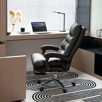 Modern Leather Desk Chair Adjustable Seat Height Padded Arms Office Chair with Wheels Black 1 Piece Clearhalo 'furn' 'furn_office_chair' 'Furniture' 'Office Chairs' 'Office Furniture' 'office_chair' 6636600
