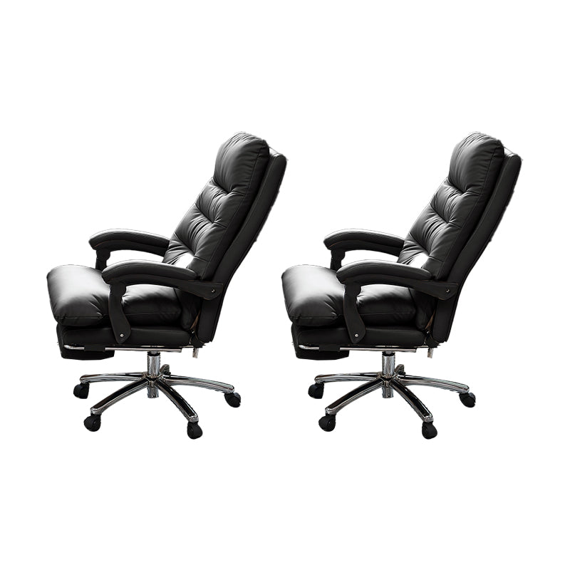 Modern Leather Desk Chair Adjustable Seat Height Padded Arms Office Chair with Wheels Black 2 Piece Set Clearhalo 'furn' 'furn_office_chair' 'Furniture' 'Office Chairs' 'Office Furniture' 'office_chair' 6636602
