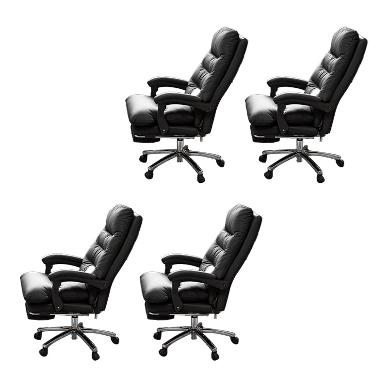 Modern Leather Desk Chair Adjustable Seat Height Padded Arms Office Chair with Wheels Black 4 Piece Set Clearhalo 'furn' 'furn_office_chair' 'Furniture' 'Office Chairs' 'Office Furniture' 'office_chair' 6636603