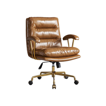 Modern Chair Adjustable Seat Height Padded Arms Desk Chair with Wheels Brown 1 Piece Clearhalo 'furn' 'furn_office_chair' 'Furniture' 'Office Chairs' 'Office Furniture' 'office_chair' 6636728