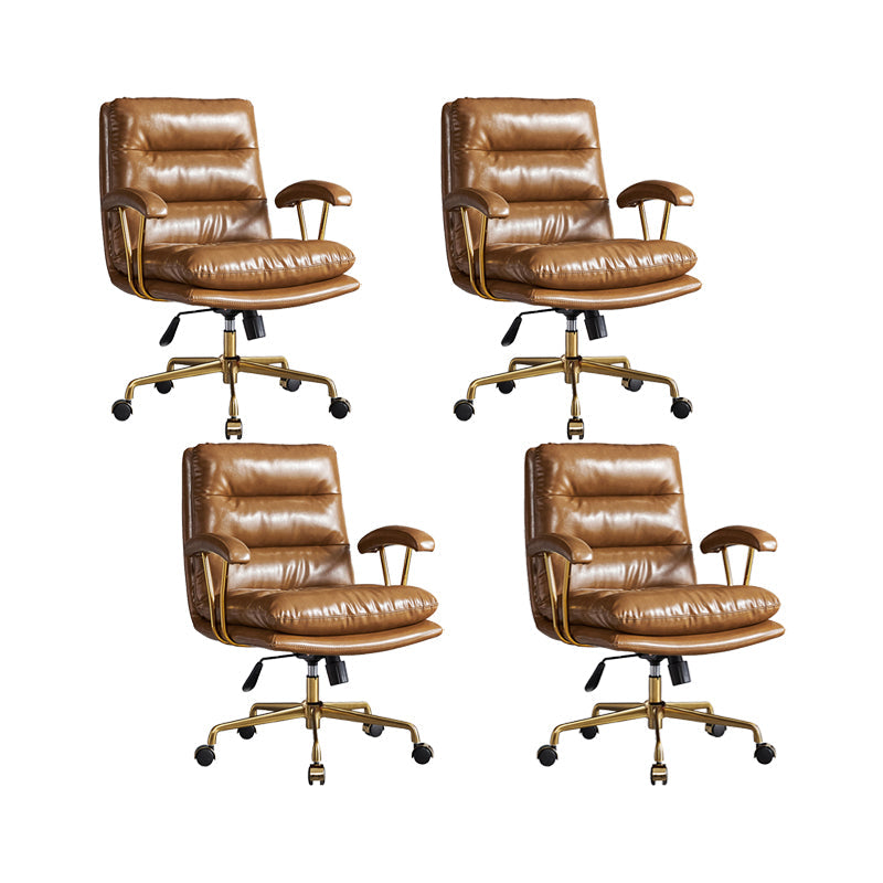 Modern Chair Adjustable Seat Height Padded Arms Desk Chair with Wheels Brown 4 Piece Set Clearhalo 'furn' 'furn_office_chair' 'Furniture' 'Office Chairs' 'Office Furniture' 'office_chair' 6636730