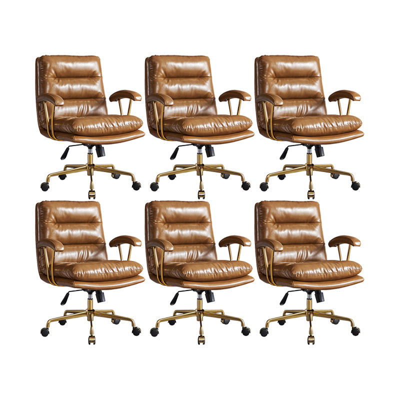 Modern Chair Adjustable Seat Height Padded Arms Desk Chair with Wheels Brown 6 Piece Set Clearhalo 'furn' 'furn_office_chair' 'Furniture' 'Office Chairs' 'Office Furniture' 'office_chair' 6636731