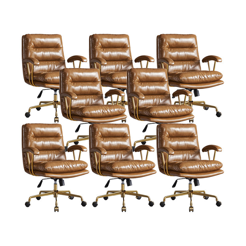 Modern Chair Adjustable Seat Height Padded Arms Desk Chair with Wheels Brown 8 Piece Set Clearhalo 'furn' 'furn_office_chair' 'Furniture' 'Office Chairs' 'Office Furniture' 'office_chair' 6636732