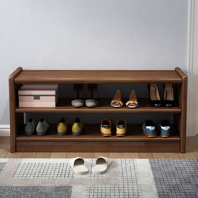 Mid-Century Modern Seating Bench Rubberwood Shoe Storage Rectangle Entryway Bench 40.5"L x 14"W x 18"H Walnut Wood Clearhalo 'Benches' 'Chairs & Seating' 'furn' 'furn_benches' 'Furniture' 'Living Room Furniture' 6636925