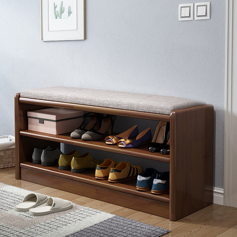 Mid-Century Modern Seating Bench Rubberwood Shoe Storage Rectangle Entryway Bench 40.5"L x 14"W x 18"H Walnut Upholstered Clearhalo 'Benches' 'Chairs & Seating' 'furn' 'furn_benches' 'Furniture' 'Living Room Furniture' 6636928