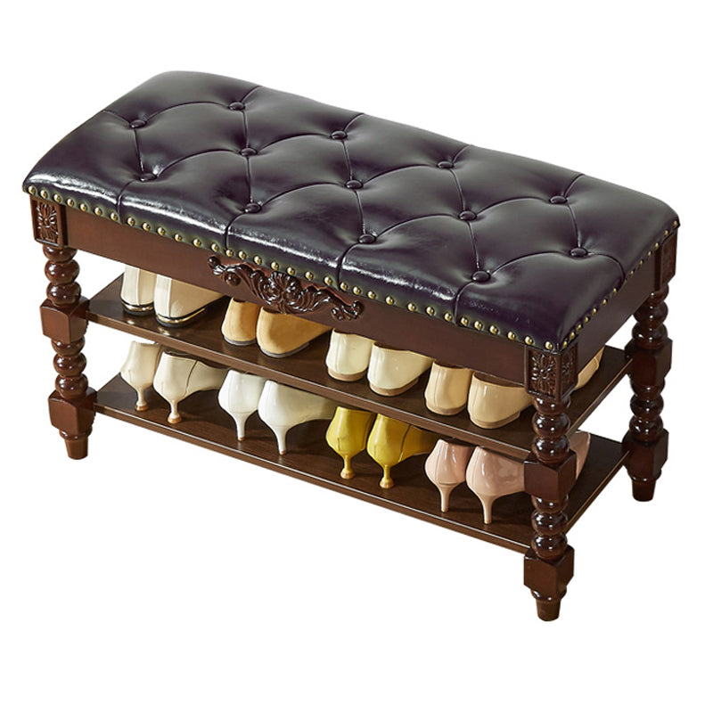 Rubber Wood Seating Bench Cushioned Rectangle Shoe Storage Entryway Bench Walnut Clearhalo 'Benches' 'Chairs & Seating' 'furn' 'furn_benches' 'Furniture' 'Living Room Furniture' 6636948