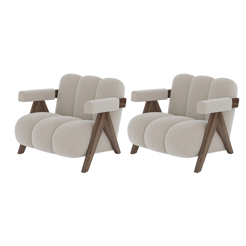 Scandinavian Wood Frame Lounge Chair Sewn Pillow Back Arm Chair Grey 2 Piece Set Clearhalo 'Accent Chairs' 'accent_chairs' 'Chairs & Seating' 'furn' 'furn_accent_chairs' 'Furniture' 'Living Room Furniture' 6636992