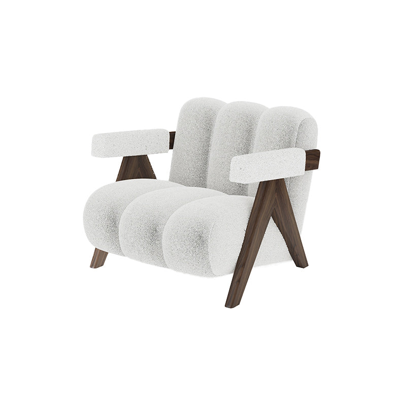 Scandinavian Wood Frame Lounge Chair Sewn Pillow Back Arm Chair White 1 Piece Clearhalo 'Accent Chairs' 'accent_chairs' 'Chairs & Seating' 'furn' 'furn_accent_chairs' 'Furniture' 'Living Room Furniture' 6636994
