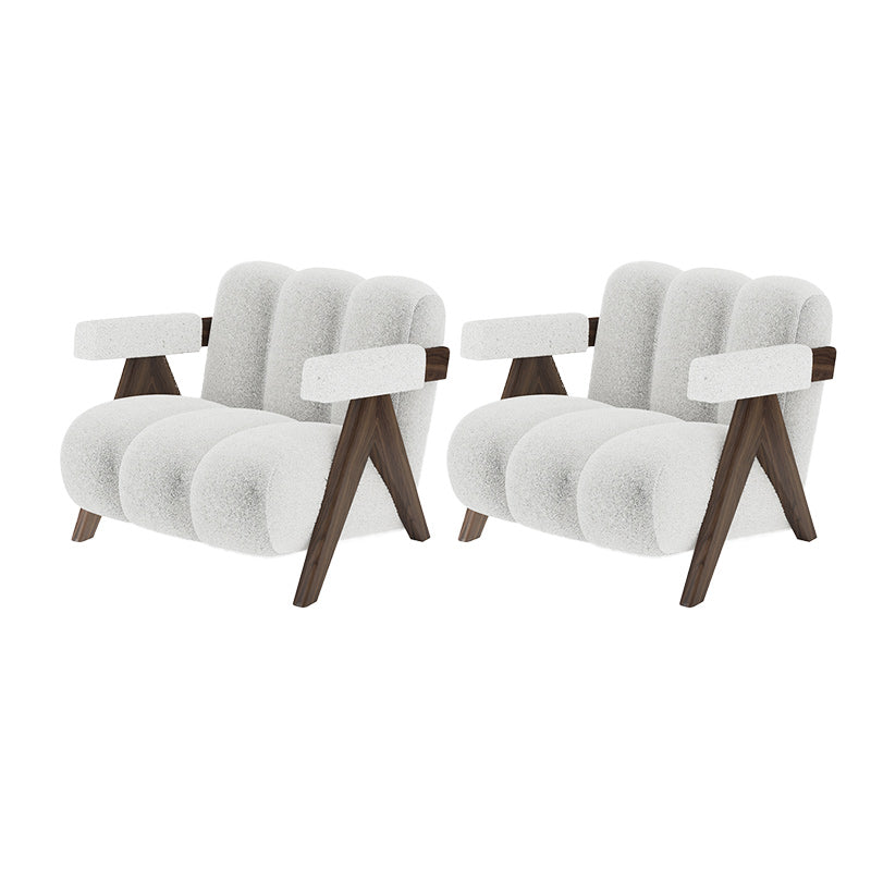 Scandinavian Wood Frame Lounge Chair Sewn Pillow Back Arm Chair White 2 Piece Set Clearhalo 'Accent Chairs' 'accent_chairs' 'Chairs & Seating' 'furn' 'furn_accent_chairs' 'Furniture' 'Living Room Furniture' 6636996